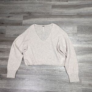 Free People 100% Cashmere V Neck Pullover Featherlight Drop Shoulder Crop Baggy